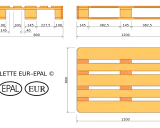 Schemat palety EUR z wymiarami: 1200x800 mm. Oznaczenia EPAL i EUR.